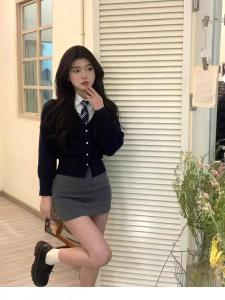 Korean Drama Preppy Style JK Uniform Suit Spring & Fall Sweet and Spicy Small Knitwear Coat Shirt Bodycon Dress Three-Piece Set