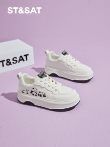 Saturday Womens Sporty Casual Shoes Thick Bottom Heels New 2025 Style Japanese Versatile Footwear Mesh Inner Material PU