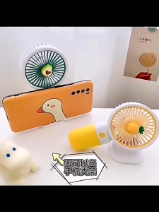 4Pcs Mobile Phone Stand Small Fan Handheld USB Charging Mini Fruit Portable Office Student Electric Plastic Protection