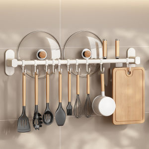 White Double Rod No-drill Kitchen Hanging Rack