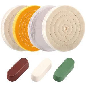 7PCS 6Inch Polishing Wheels Kit for Bench Grinder 1/2" Arbor Hole White Polish Wheels Yellow Wheel Soft Flannel Buffing Wheel