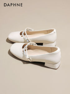 Daphne Mary Jane Womens Shoes Pearl Embellished Soft Bottom Low Heel Leather Upgraded Version Spring Autumn Fashionable