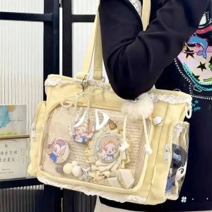 Y2K Cute Japanese Ins Ita Bag Lolita Girl Transparent Tote Crossbody Bag Large Capacity Casual Shoulder Bag DIY Display Handbags