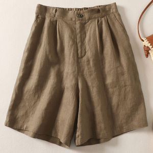 Summer Thin Cotton Linen Suit Shorts Women Loose Ageless Versatile Linen Wide Leg mid Pants High Waist Casual Trousers