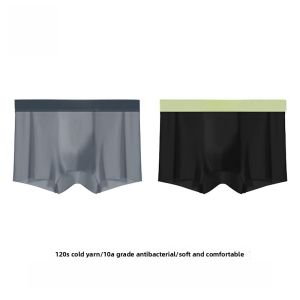 Miiow | Mens Ice Silk Underwear 2025 New Antibacterial Breathable Summer Boxer Shorts Seamless Flat Angle Briefs Comfortable Youth Fashion