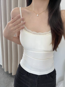Womens Lace Crop Top Inner Wear Cotton Blend Slim Fit Short Sleeve Vest 2025 New Style Commute Fashion Breathable Soft Fabric