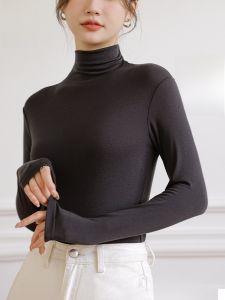 MiiOW | Áo sơ mi nữ dài tay cổ cao ấm áp mùa thu đông thường ngày dài vừa phải quần áo làm việc chất liệu polyester cotton nylon