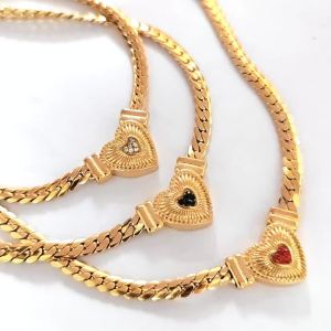 Cubic Zircon Heart Necklace Elegant Stainless Steel Necklaces 18K Gold Non Tarnishing Jewelry