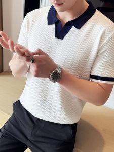 Áo Thun Polo Tay Ngắn Dệt Kim Mùa Hè Thời Trang Màu Tương Phản Cổ Polo Tay Lửng Mới 2025 Thường Ngày Thoải Mái Thoáng Khí
