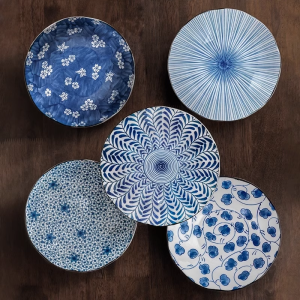 Mino Yaki | Underglaze Colored Ceramic Dishes 5 Pieces