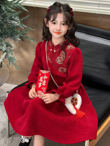 ชุดเดรสยาวผู้หญิงฤดูใบไม้ร่วง/ฤดูหนาว กระโปรงทรงเอปักลาย กระโปรงทรงเอ ชุดเด็ก ชุดเด็กผู้หญิง ชุดเด็กผู้หญิง