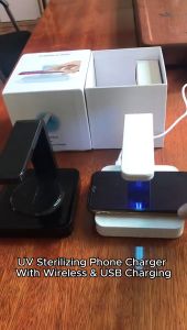 UV Sterilizing Phone Charger With Wireless And USB Charging - Disinfection by Ultraviolet Light - Qi Wireless Compatible - Ideal for Smartphones - Modern Design Wireless Charger - Multi Purpose