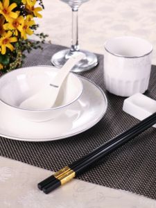 Ceramic Dining Set Hotel Tableware Kit Four-Piece Set Restaurant Private Room Bone Dish Wing Bowl Soup Spoon Three-Piece Set Tea Cup