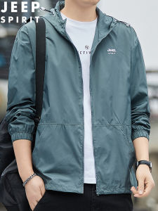 Jeep Mens Outdoor Sportswear Lightweight Summer Jacket with Hood Sun Protection Loose Casual Skin Shirt Polyester Fiber Long Sleeve Zipper Closure