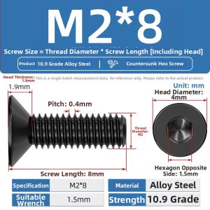 TIANZHUOJINSHU | Grade 10.9 Flat Head Hex Screw