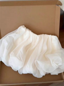 White Flower Bud Skirt Womens High Waist A-Line Short Puffy Pumpkin Half Body Skirt Sweet Countryside Style Standard Fit