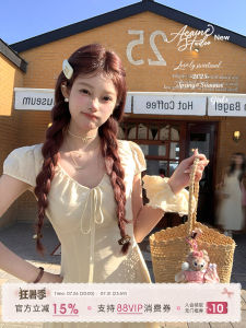 Slim Fit Long Style V-neck Short Sleeve Waist Cinching Dress