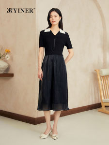French Style Summer Luminescent Island Silk Contrast Collar Knit Dress