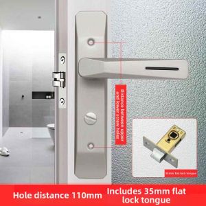 Bathroom Indoor Lock with Iron Panel and Aluminum Handle 110mm Hole Spacing