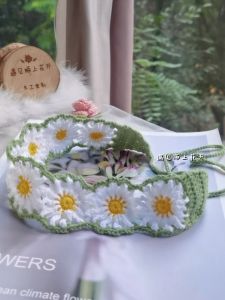 DIY ผ้าคลุมผมลายดอกเดซี่ถักมือสไตล์หวานสำหรับผู้หญิง ผ้าคลุมผมสไตล์ป่า ผ้าคลุมผมสไตล์ชนบทสดชื่น ตกแต่งผมแบบไม่ซ้ำใคร