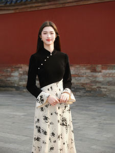 Slimming Floral Embroidery Belted Long Sleeve Autumn Winter New Chinese Style Qipao Dress Womens Wrap Dress with Sash