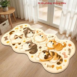 Thảm Trải Sàn VIKAMA Irregular Runner Có In Hình Mèo Đang Ngủ Thảm Trang Trí Thú Cưng Chống Trượt Cho Phòng Ngủ Hành Lang Nhà Bếp - Thiết Kế Nhiều Mèo Con