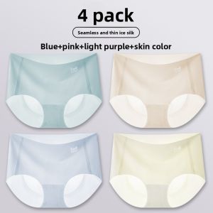 miiow | Pure Cotton Ice Silk Seamless Underwear Womens Antibacterial Crotch Breathable Summer Triangle Shorts Youth Mid Waist