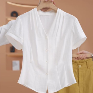 Shalldoer | French Design Elegant Single Button V-Neck Summer Short Sleeve Shirt