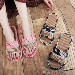 Indoor Anti-Slip Couples Slippers Exposure to Toe No Damage to Floor Tiles Mens Womens Summer Woven Grass Mat Chinese Style Cool Slippers