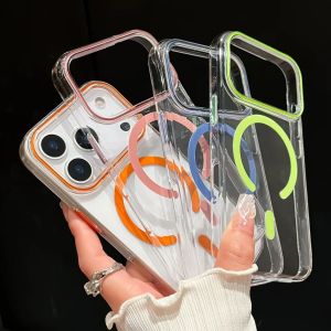 Slim Clear Strongแม่เหล็กสําหรับiPhone 17 Air 16 15 14 13 12 Pro Max Plus Magsafeชาร์จปุ่มโลหะHard PC Cover