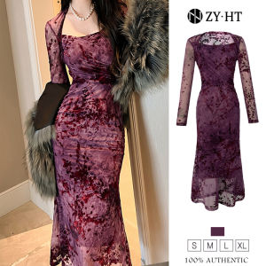 เดรสผู้หญิง ชุดออกงาน 30010 - ZY.HT EraVogue เดรสผู้หญิง เดรสสีม่วง เดรสลายดอก เดรสหางปลา เดรสแขนยาว เดรสปาร์ตี้ เดรสออกงาน เดรสเซ็กซี่ เดรสเกาหลี