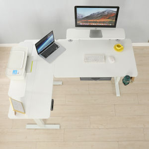 BilBil 63 inches 1.6M L Shape Electric Standing Desk Multi-functional electric Lift Table With Drawer Bracket Single Motor Height Adjustable Stand Desk