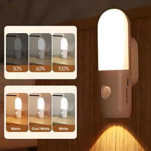 Motion Sensor 2 in 1 LED Night Light Rechargeable 3 Colors Wall Lamp Wireless Magnetic Spotlight for Bedroom Corridor and Stair