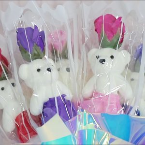Simulate ice cream bear + a rose soap flower 15inches/ Valentines Day gift/rose flower Creative gift roses for Valentines Day dongtian