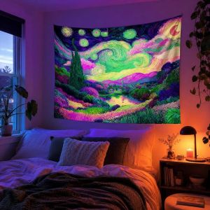VIKAMA Đêm Đầy Sao Ảo Giác Van Gogh Phong Cách Tấm Thảm Treo Tường Thẩm Mỹ Phòng Ngủ Ký Túc Xá Trang Trí Nhà Polyester 100%