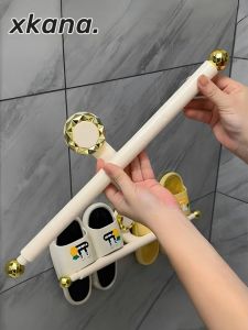 Bathroom Slipper Rack No Drilling Towel Draining Holder Multi Functional Suction Cup Storage Shelf Nordic Style Plastic Material