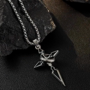 Fashion Mens and Womens Necklaces Punk Style Ring Cross Pendant Necklace Hip Hop Vintage Pendant Necklace Chain Sweater Chain