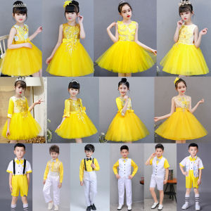 Childrens Performance Chorus Outfit Kindergarten Dance Skirt Yellow Tulle Dance Performance Clothes Ballet Frilly Skirt