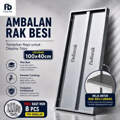 Ambalan Hambalan Tatakan Shelving Tambahan Meja Rak Besi Siku Lubang 100x40cm