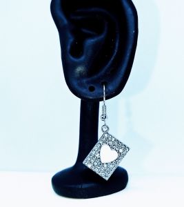 Silver Heart Drop Earrings for Women Rhinestone Square Dangle Ear Rings.