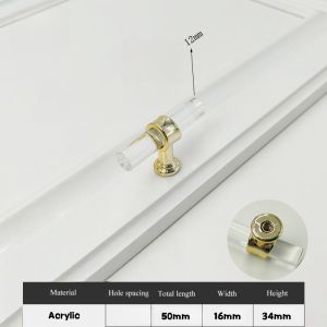 Transparent Crystal Acrylic Drawer Knobs Minimalism T Bar Handle Bathroom Pulls Kitchen Cabinet Door Handle Gold Furniture Pulls