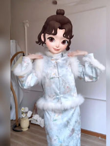 Plus Size New Chinese Style Improved Cheongsam Print Dress Female Fall and Winter Fancy Heavy Industry Buckle Vest Suit