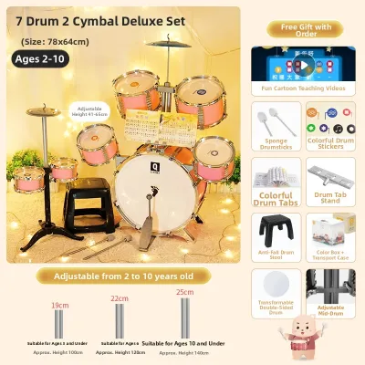 QIAOWABAOBEI | Beginner Friendly Childrens Drum Set Toy Home Practice Gift