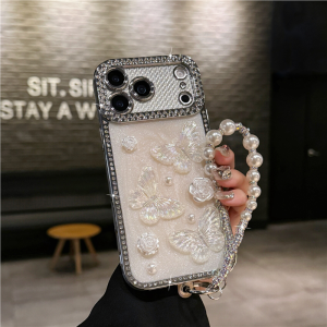 FENGNABAO | Waterproof Diamonds Butterfly Pearl Flowers iPhone Case Silicone Drop Protection