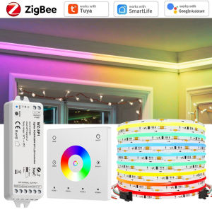 10m 20m Tuya Zigbee COB RGBIC LED Strip 24V Addressable IC Party Game Room Light Decor 2.4G Touch Remote for Alexa Google Home