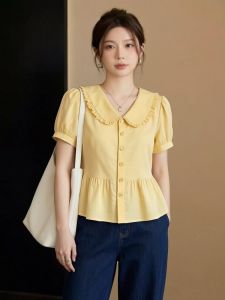 AIYITI | French Style Short Sleeve Yellow Plus Size Shirt