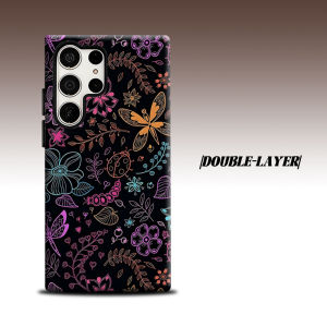 Neon Line Bug Floral Black Base For Samsung Galaxy S26 S25 S24 A56 A36 Dual Layer Luxury Fashion Full Lens Protective Case