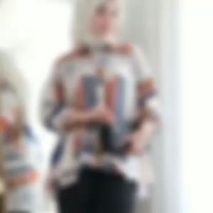 kemeja wanita jumbo abstrak rayon viscose lengan panjang 7/8 kekininan bisa bayar ditempat