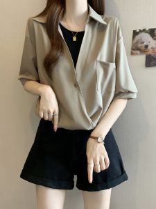 AIYITI | Loose Tummy Cover Short Sleeve Chiffon Shirt Fake Two-Piece