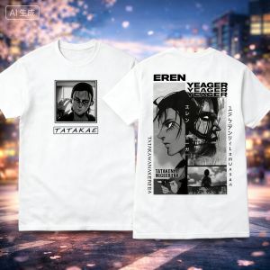 Bandai | Anime Retro 2026 "Attack on Titan" Alan Yegerel Cotton Mens and Womens Summer T-shirt Comfortable Breathable High-quality Ins